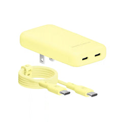 Butter Yellow Fast Charging Set, Dual Port Wall Adapter + 6ft USB-C Cable