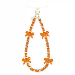 Orange Bow Leather Chain Phone Charm