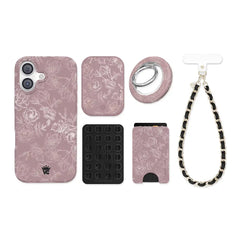 Dusty Rose Chrome Floral iPhone Bundle Set