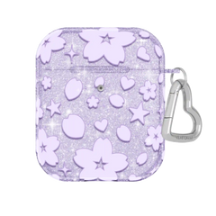 Lavender Cherry Blossom Glitter AirPod Case